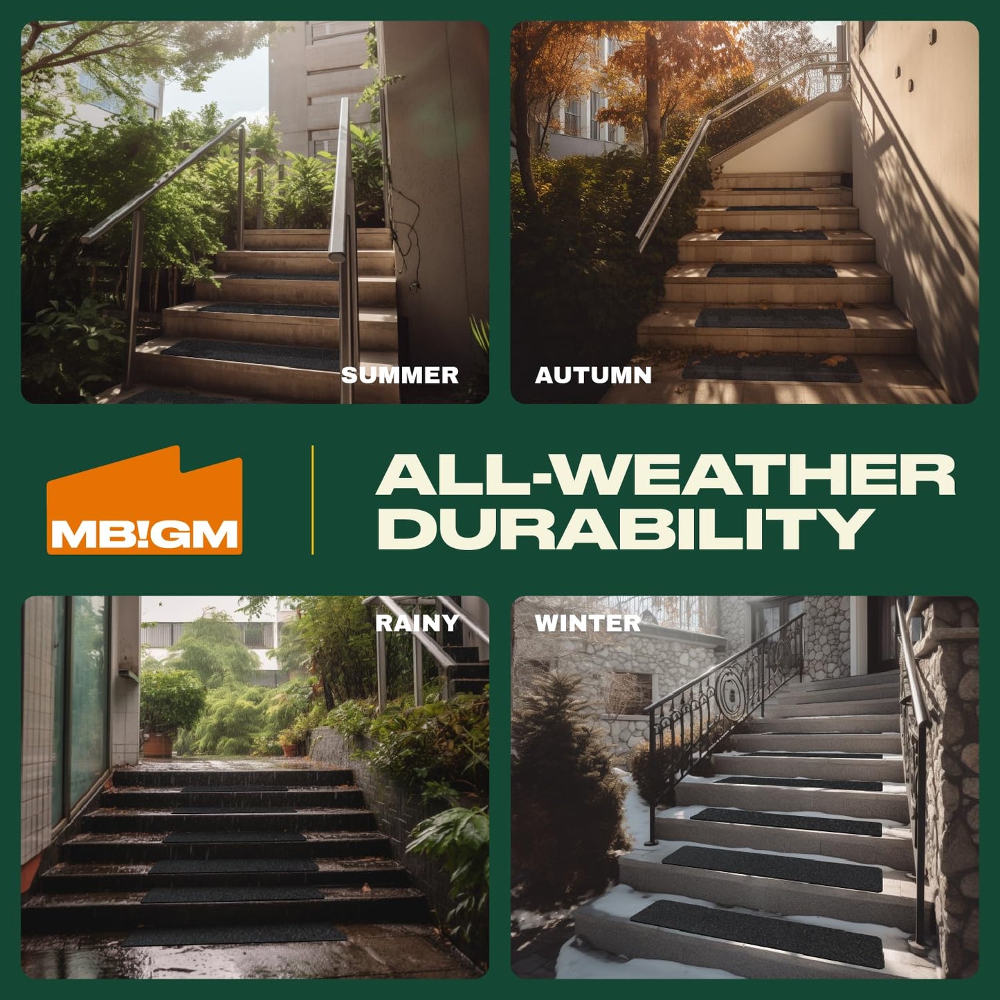 MBIGM 12-Pack Non-Slip Outdoor Stair Treads - Anti Slip 8" X 30" Grip Tape Adhesive Strips - Heavy Duty Traction for Steps, Staircase, Deck