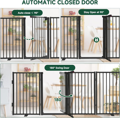 Snagle Paw Full Metal Freestanding Dog Gate,Indoor Dog Gate with Floor Protect Support Feet, 40x24 Inches Foldable Dogs Barrier for Stairs, Hallways and Doorways (24'' H 2 Panel, White