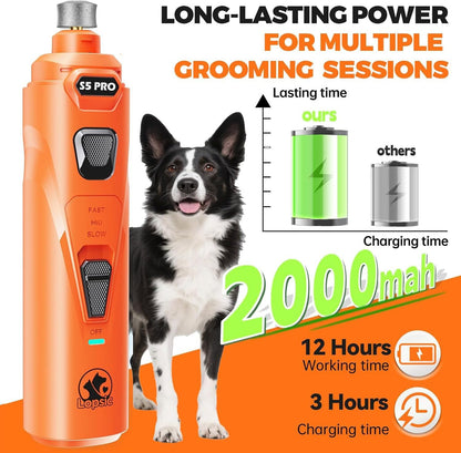 Whisper Quiet Dog Nail Grinder with 4 LED Lights, Safe & Stress-Free for Sensitive Dogs Cats of All Breeds & Sizes, 3 Grinding Bits, 3-Speed, Pet Nail Trimmers, Rechargeable Painless Grooming Kit