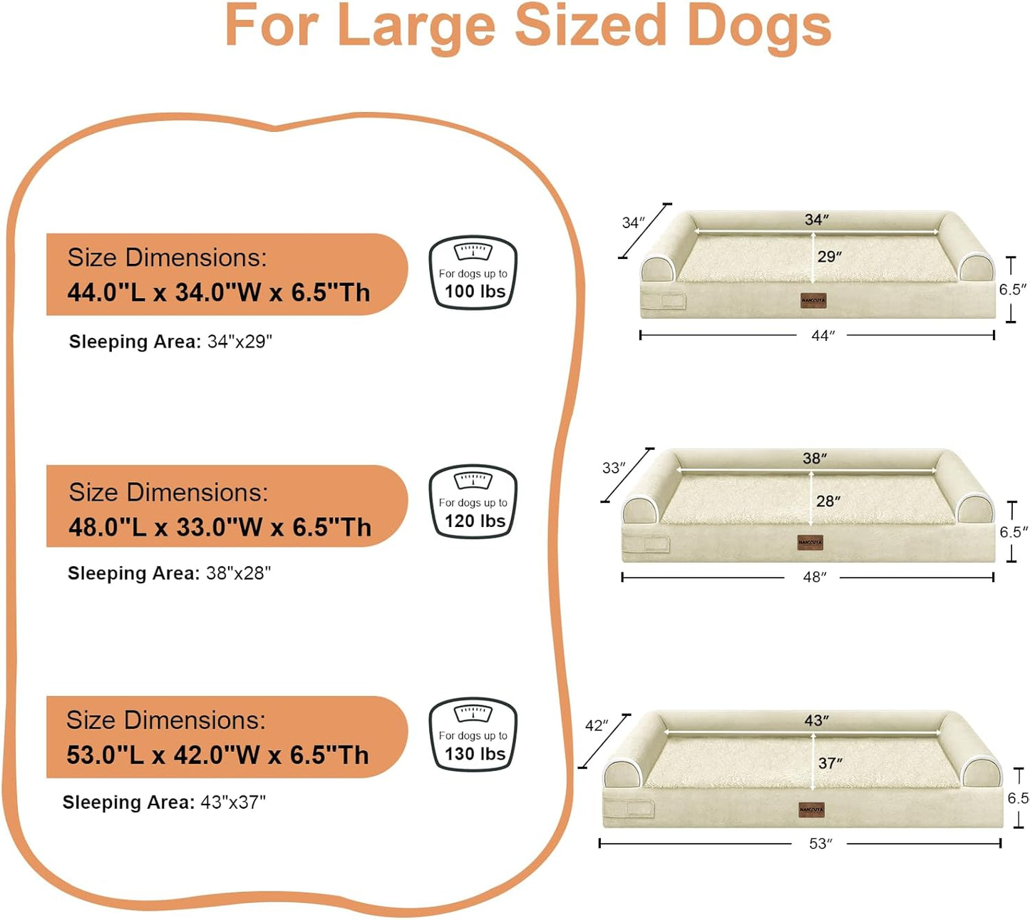 Large Dog Bed Orthopedic Washable: Beds Bolster XL Bed Large Big Dogs Memory Foam Couch Sofa Waterproof with Removable Cover