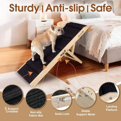2026 Upgraded Dog Ramp for Couch - Foldable Small Dog Ramp for Bed - 4 Adjustable Height from 12" to 20" - Portable Pet Stairs with Non-Slip Pad - Pet Ramps Use for Low Bed Couch Steps Up to 60LBS
