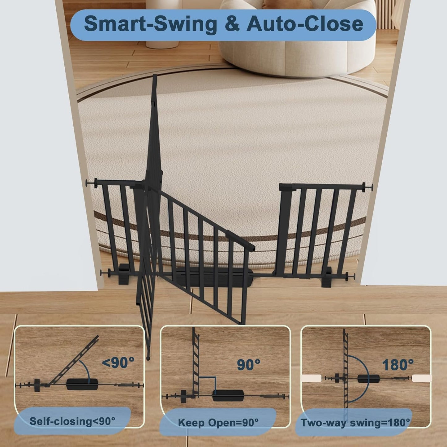 41" Extra Tall Dog Gate Indoor,30-62.5" Wide Heavy Duty Pet Gate for Doorways,Baby Gate with Walk Through and Auto Close, Pressure Mounted, Suitable for Stairs,Kitchen,White