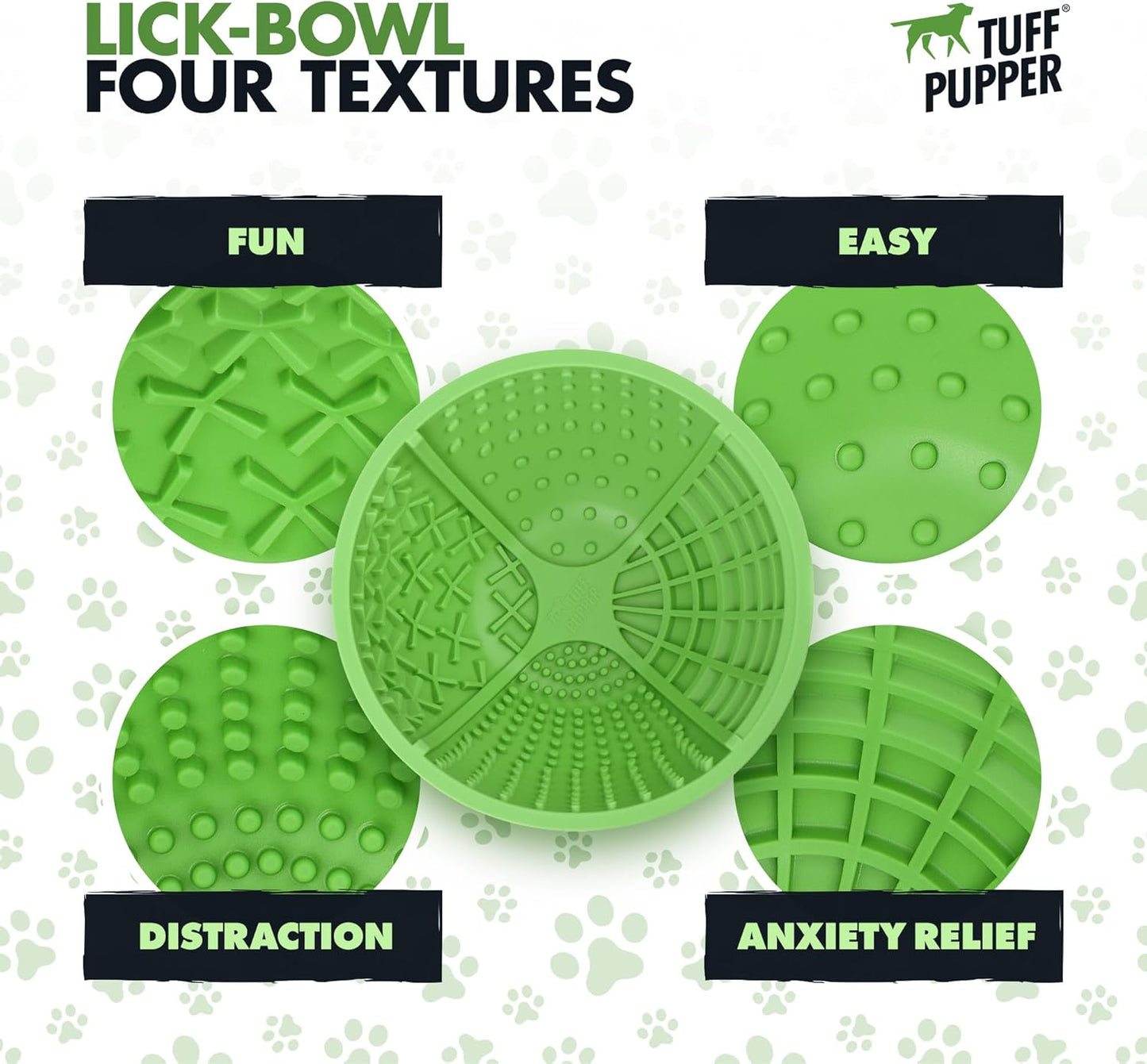 Tuff Pupper XL Dog Lick Bowl | Thick Silicone Lick Mat | Long Lasting 4 Texture | Large Slow Feeder Bowl | Calms Anxiety & Boredom | Stable & Wobble Mode | Easy Clean Dishwasher Safe | NOT for Chewing