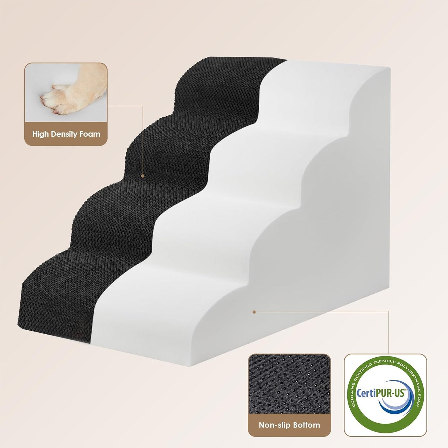 EHEYCIGA Curved Dog Stairs Ramp for High Beds 19.7" H, 4-Step Dog Steps for Small Dogs and Cats, Pet Stairs for High Bed Climbing, Non-Slip Balanced Pet Step Indoor, Grey