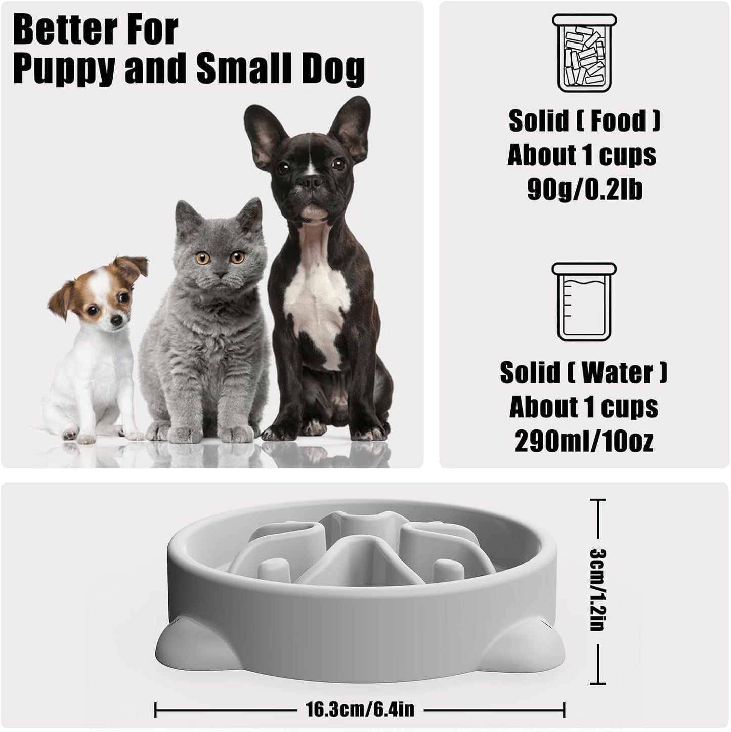 Slow Feeder Dog Bowls Small Breed, Dog Food Bowl Small Anti-Choking Bloat Stop Puzzle Healthy Eating Bowl (Blue, 1 Cup)