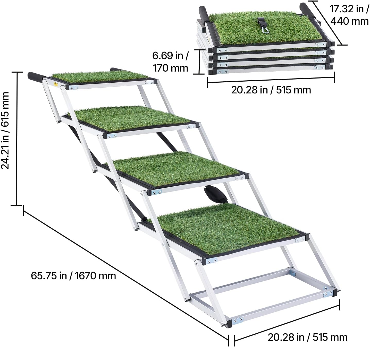 VEVOR Dog Stairs for Car, 4 Steps Extra Wide Foldable Dog Ramp for Large Dogs with Non-Slip Rug Surface, Portable Lightweight Pet Ladder for Car, SUV, Truck, High Beds, Sofas, Support up to 200 lbs