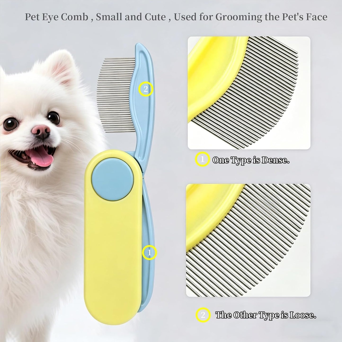 Foldable Dual-Head Tear Stain Remover Eye Comb for Small Dogs Cats Hamsters Grooming Tool, Fit Yorkie, Shih Tzu, Maltese, Poodle, Cockapoo ， Puppy Essentials, Flea Brush (Yellow)