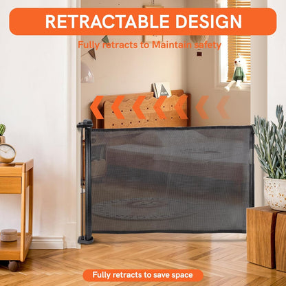 Extra-Wide Retractable Baby & Pet Gate - 31" Tall, Extends up to 71" Wide, Easy One-Hand Operation, Family Choice Award Winner, Safe for Kids & Pets, Indoor & Outdoor, Black