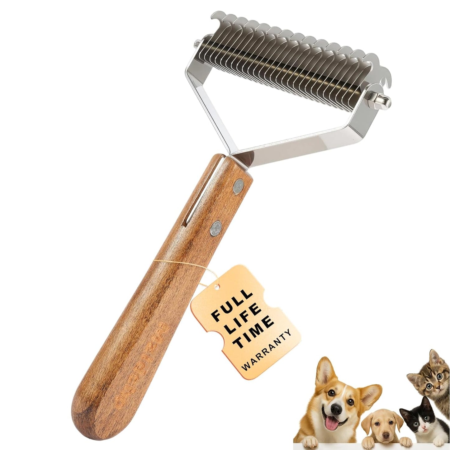 Extra Large 2-Sided Wooden Pet Comb for Dogs & Cats - Professional Deshedding & Dematting Tool, Undercoat Rake for Long & Short Hair, Natural Grooming Brush for Shedding Control