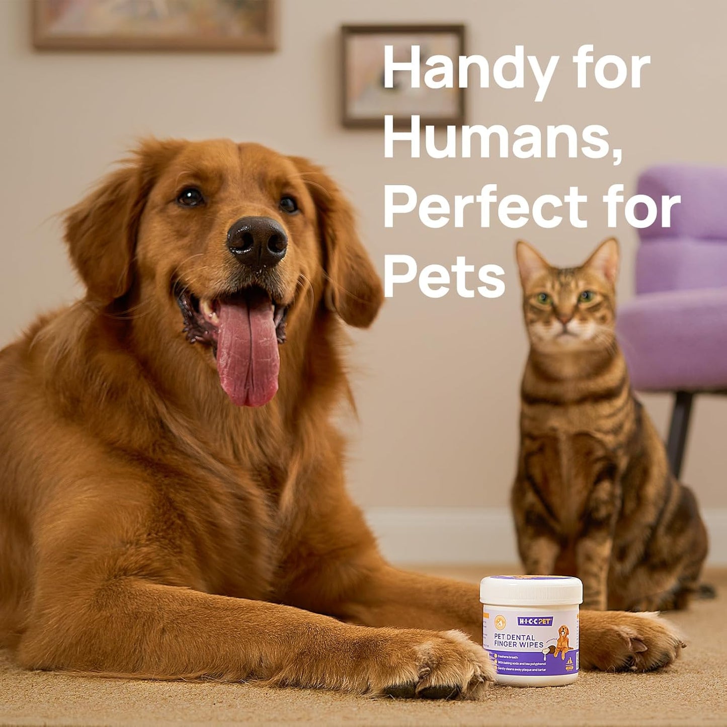 HICC Pet Teeth Cleaning Wipes for Dogs & Cats, Remove Bad Breath by Removing Plaque and Tartar Buildup No-Rinse Dog Finger Toothbrush, Disposable Gentle Cleaning & Gum Care Pet Wipes, 50 Counts