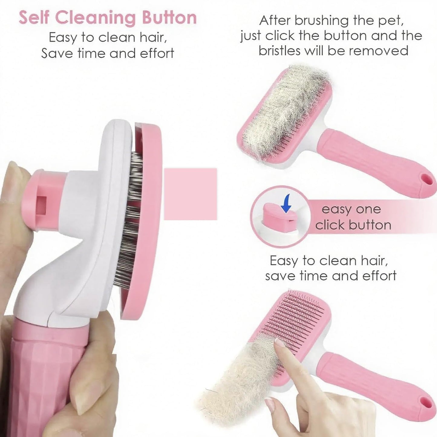 Self-Cleaning Slicker Brush, Dog Cat Bunny Pet Grooming Shedding Brush, Easy to Remove Loose Undercoat, Pet Massaging Tool Suitable for Pets with Long or Short Hair (Black)