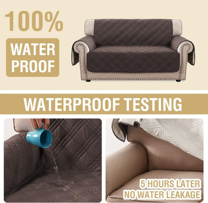 H.VERSAILTEX 100% Waterproof Slipcovers for Couches and Sofas Modern Pet Couch Cover Thick Soft Furniture Protector with Elastic Straps(Sofa, Lily Pad/Beige)