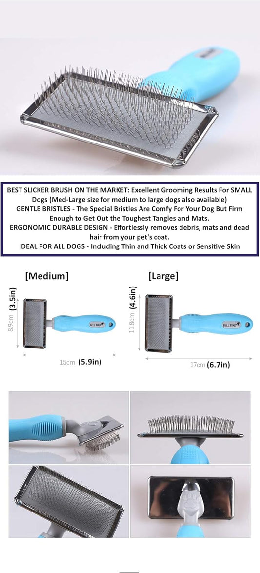 Slicker Brush for Dogs and Cats - Pet Grooming Dematting Brush Easily Removes Mats and Tangles from the Pet’s Coat - Works as an Undercoat Rake for Loose Fur - For Long and Short Haired Pets (Med-Lrg)