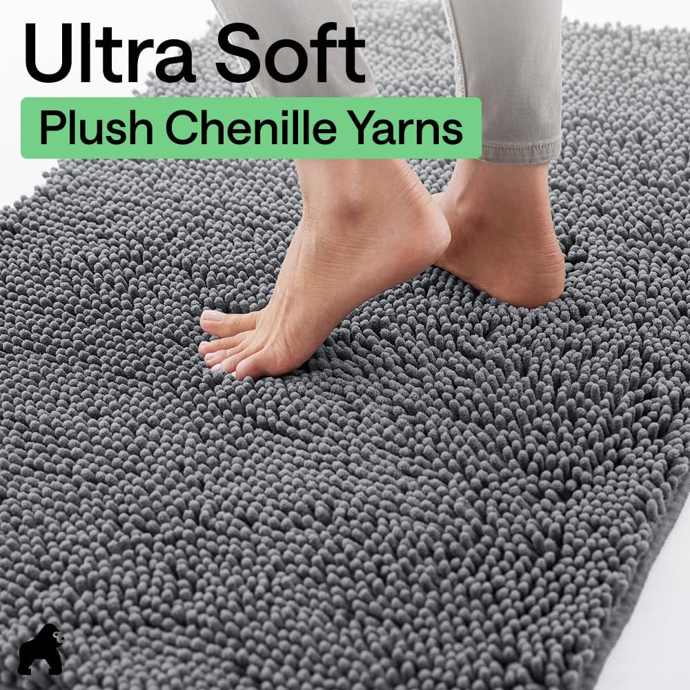 GORILLA GRIP SoakSTOPPER Dog Door Mat, 30x20 Machine Washable Rug Absorbent Doormat Captures Moisture Mud Dirt, Quick Dry Soft Chenille Entryway Rugs Indoor Entrance Mats for Dog Paws, Paw Grey
