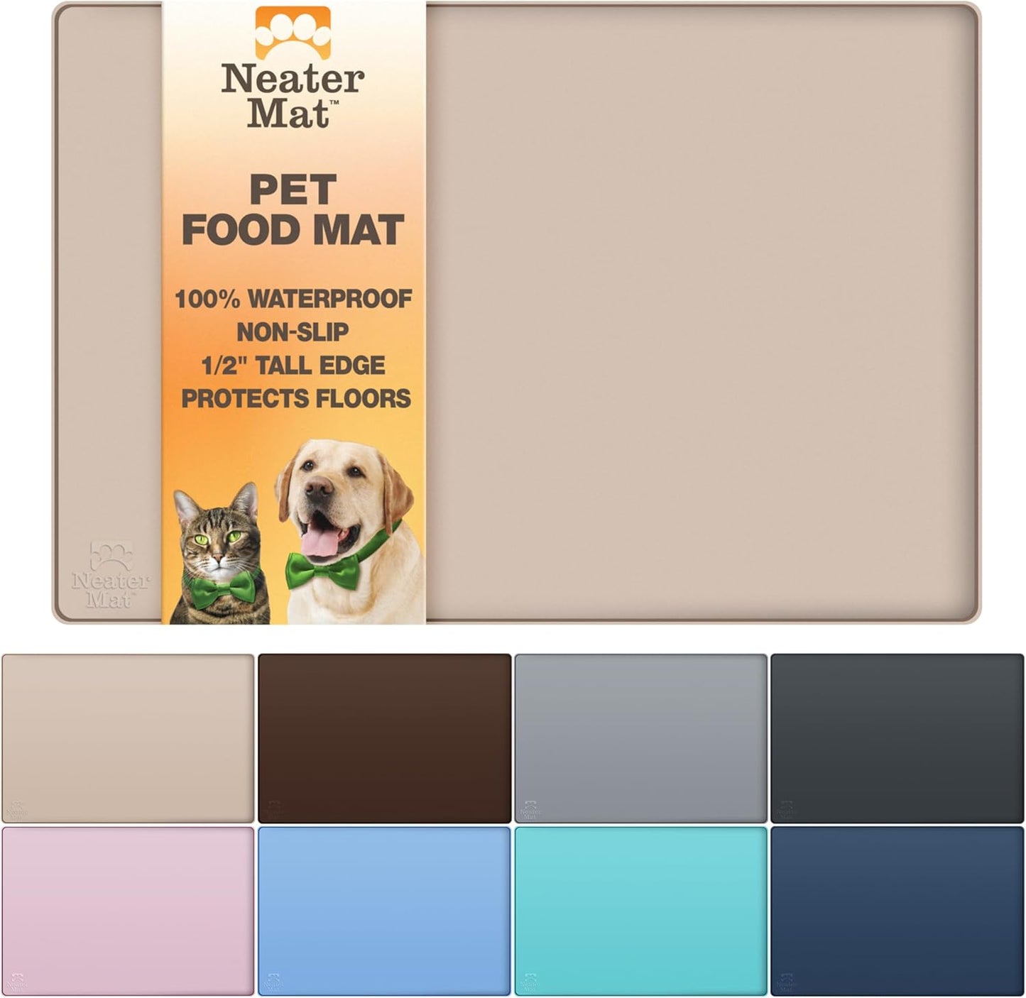 Neater Pet Brands Neater Mat Cat & Dog Food Mat, Waterproof & BPA-Free Silicone Placemat with Raised Edge for Under Food and Water Bowls, 19" x 12", Gunmetal Grey