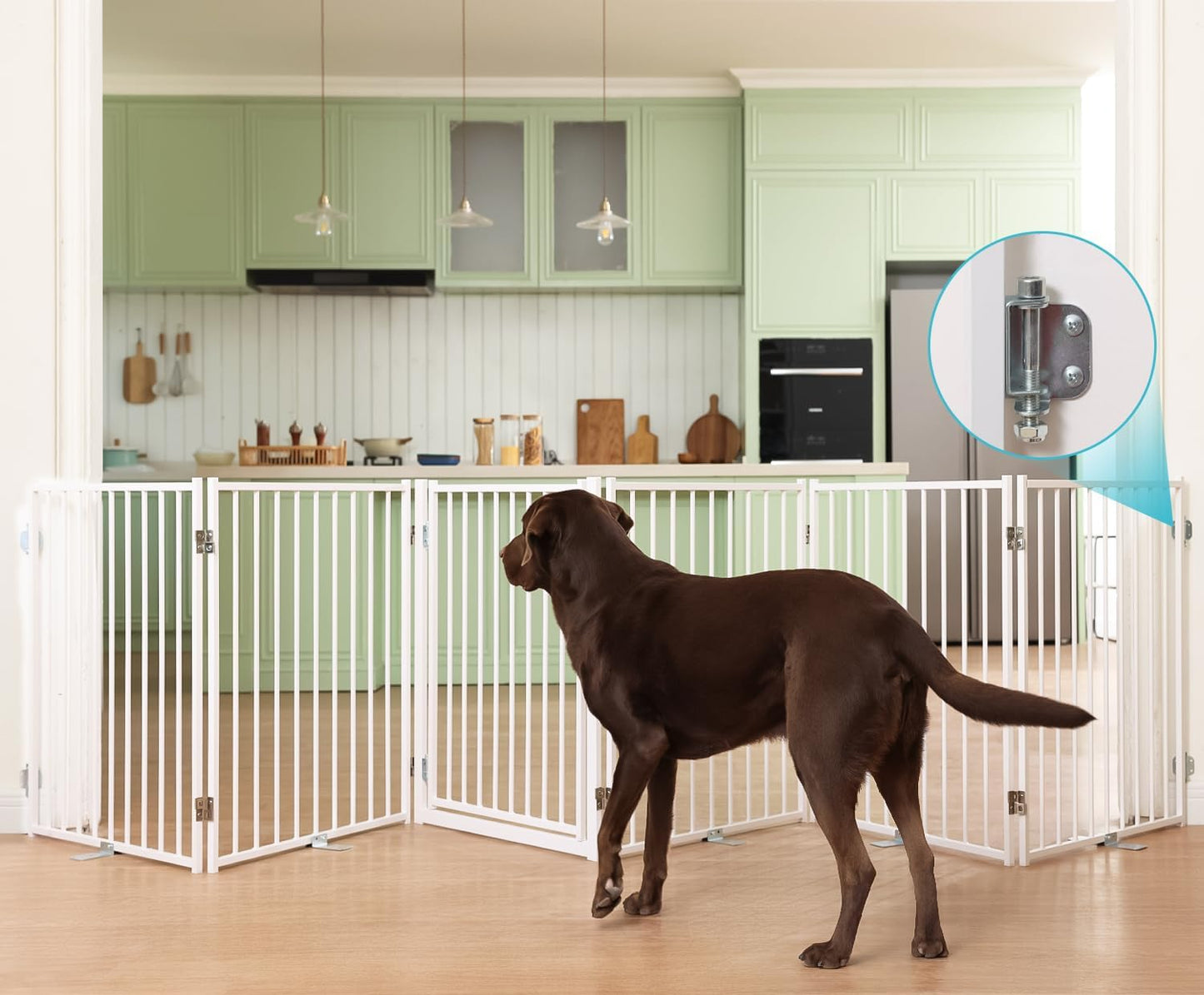 No Pawblems Free Standing Dog Gate with Door, 30'' Tall Foldable Dog Fence for Indoor & Outdoor, Up to 78 Inch Extra Wide Puppy Gate for Stairs, Hallways, Doorways, Deck, Yard (Black, 3 Panels)