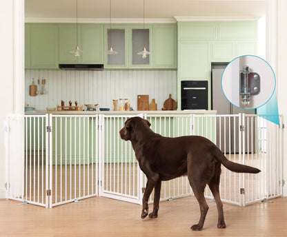 No Pawblems Free Standing Dog Gate with Door, 30'' Tall Foldable Dog Fence for Indoor & Outdoor, Up to 78 Inch Extra Wide Puppy Gate for Stairs, Hallways, Doorways, Deck, Yard (Black, 3 Panels)