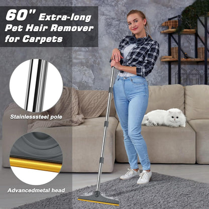 B-Land Carpet Rake for Pet Hair Removal, Reusable Pet Hair Remover with 60” Adjustable Long Handle, Carpet Scraper Broom Dog Cat Hair Remover Tool Fur Sweeper for Rugs, Mats