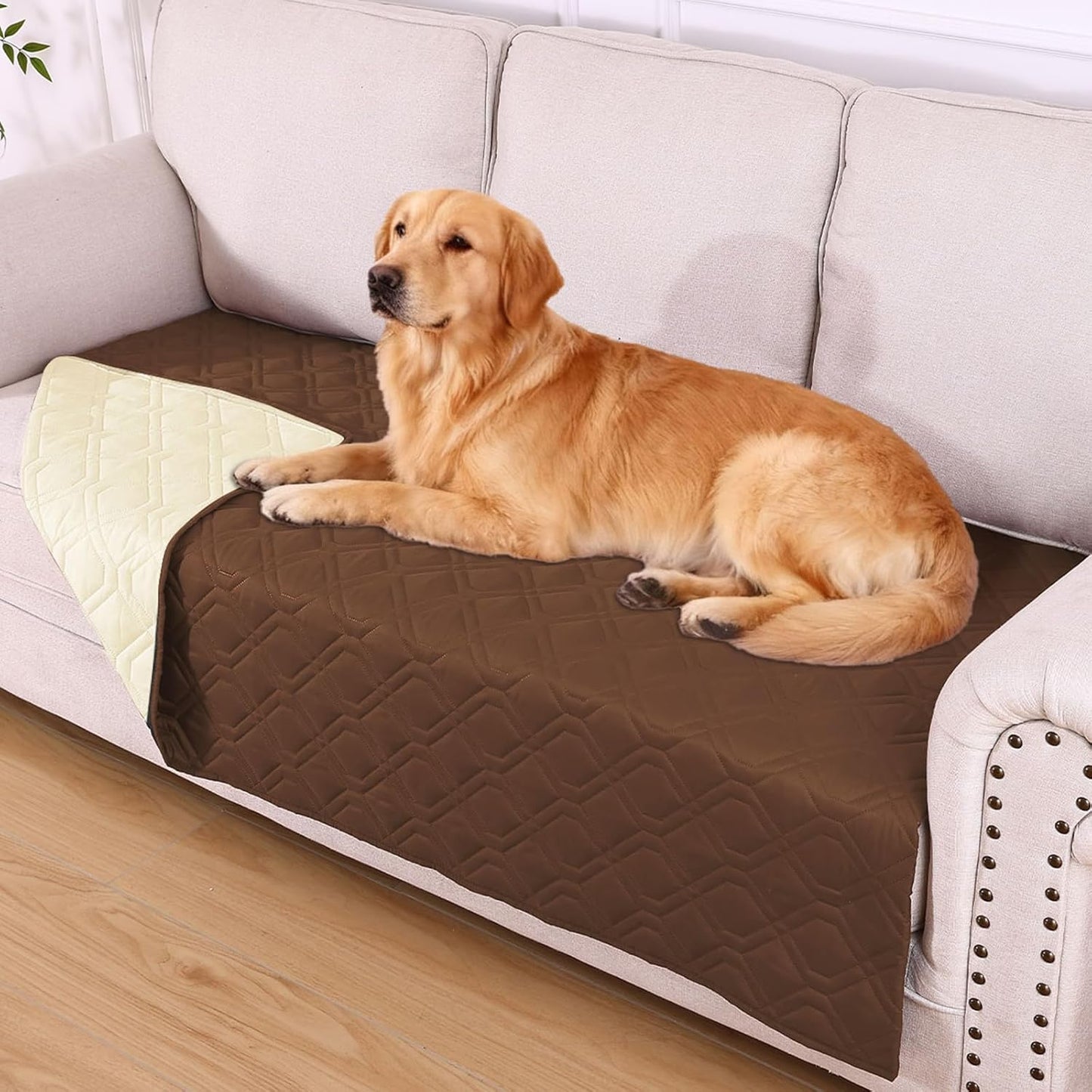 hyha Waterproof Dog Bed Blanket, Soft Pet Blankets, Waterproof Couch Cover for Dogs, Reversible Sofa Covers Washable for Furniture (30x70 Inch, Taupe/Beige)