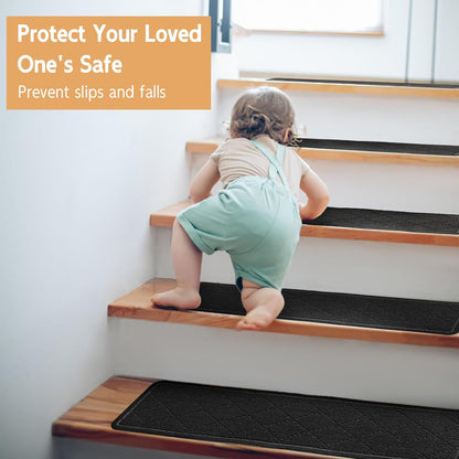 RIOLAND Carpet Stair Treads for Wooden Steps Indoor 9" x 36" Non Slip Stair Treads for Wood Stair with Reusable Adhesive, 15 Pack Peel and Stick Stair Runner for Kids Elders and Dogs, Diamond Gray