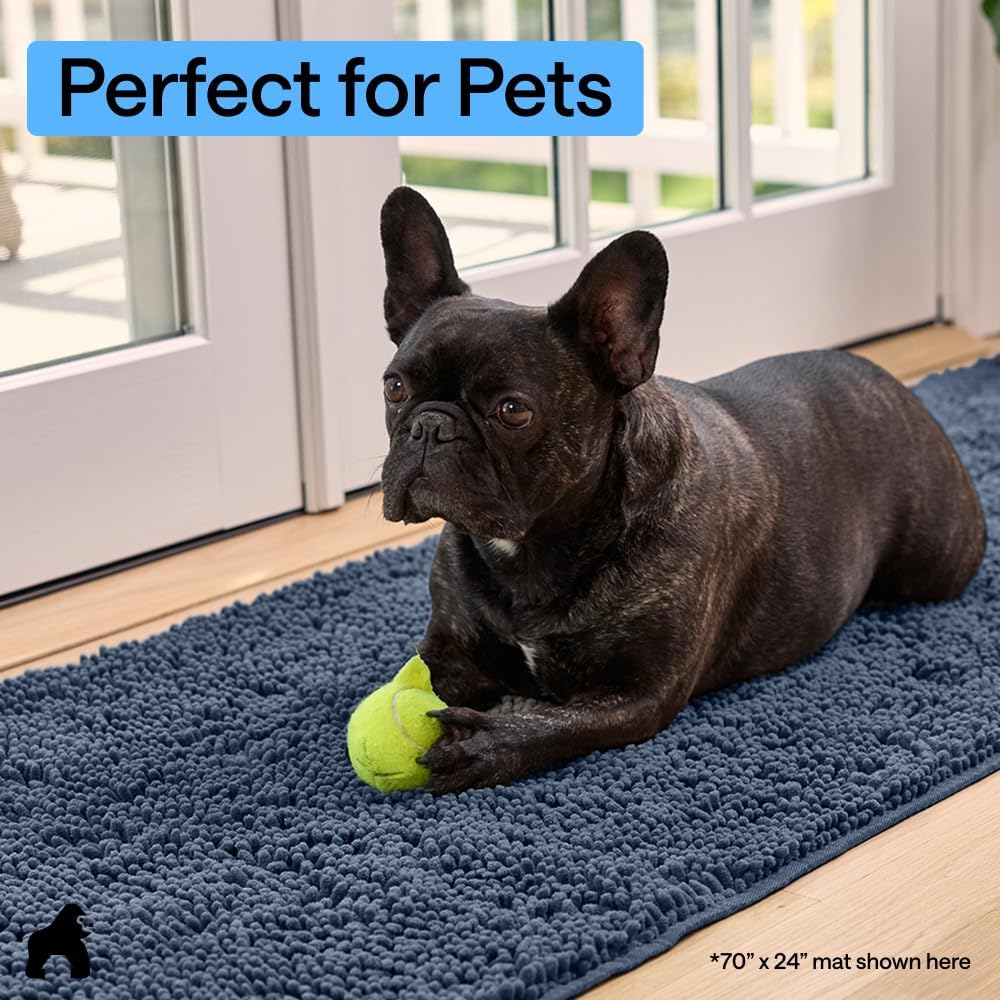 GORILLA GRIP SoakSTOPPER Dog Door Mat, 30x20 Machine Washable Rug Absorbent Doormat Captures Moisture Mud Dirt, Quick Dry Soft Chenille Entryway Rugs Indoor Entrance Mats for Dog Paws, Paw Grey