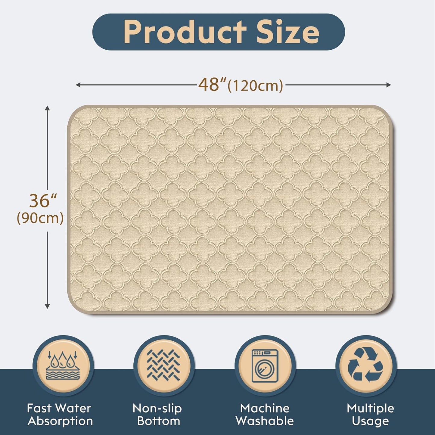 FunFurry Washable Pee Pads for Dogs - 4 Pack Reusable Pee Pads，Waterproof Puppy Pads，Pet Training Pads，Super Absorbent with Dog Paw Shape Non-Slip Backing (Cream, 18" X 24" - 4 Pack)