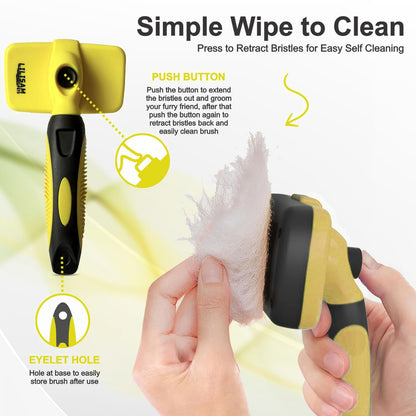 Pet Self Cleaning Slicker Brush and Grooming Comb - Gently Removes Loose Hair, Tangles, and Dirt - Skin Friendly Deshedding Grooming Tool for Hair Dogs & Cats - Pet Supplies Accessories (Purple)