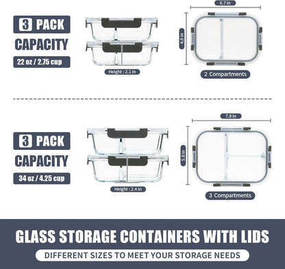 GULFLIN 24-Piece Small Glass Food Storage Containers with Lids Airtight, 1.5 Cup Meal Prep Containers Set, Microwave&Dishwasher Safe, Leak-Proof, BPA-Free, Grey