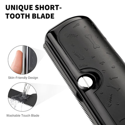Dog Deshedding Brush & Shedding Blade, Dog Brush for Shedding, Undercoat Grooming Tool for Short & Medium Fur & Double Coats, Replaceable Metal Blade, Black