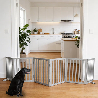 ZJSF Freestanding Indoor Dog Gate for House Foldable Wood Puppy Gate for Doorways Pet Gate for Stairs Extra Wide Pet Fence, Brown, 24" Height 3 Panels
