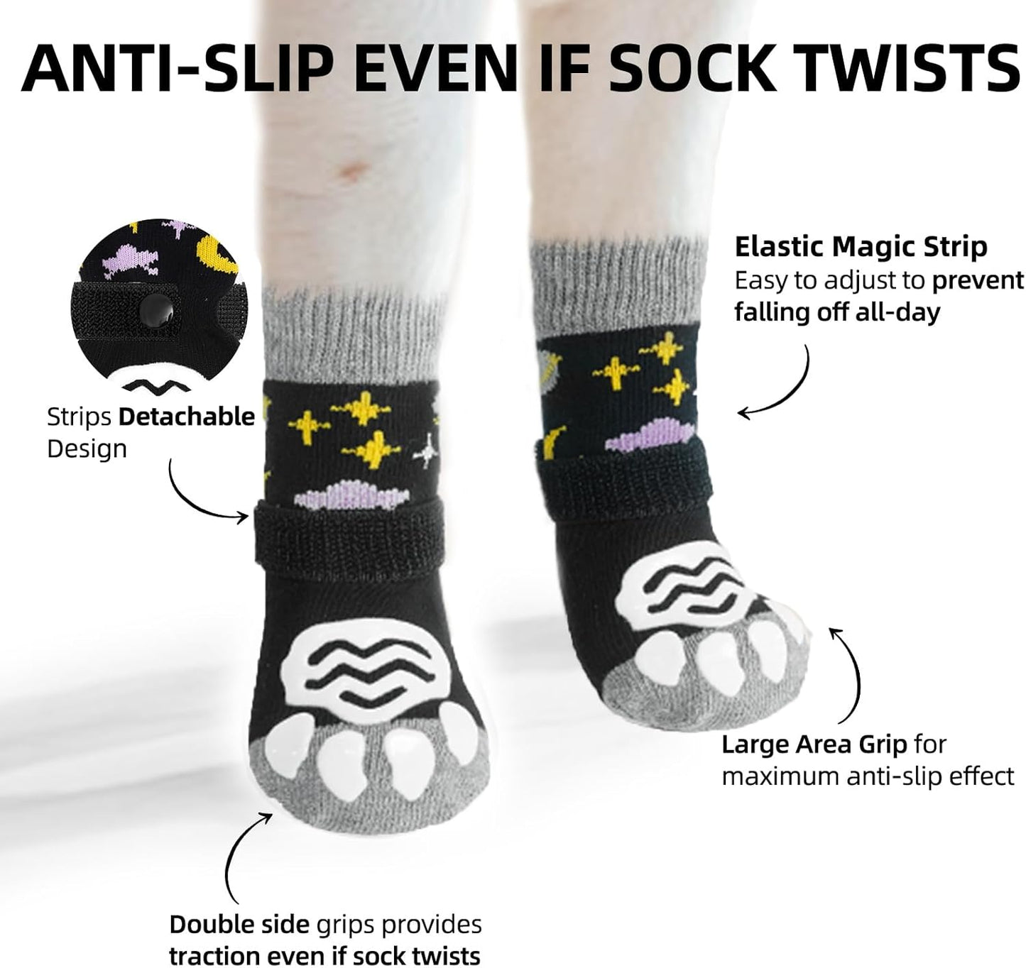 PUPTECK Anti Slip Dog Socks with Double Grippers for Hardwood Floors, Shoes for Hot/Cold Pavement, Boots & Paws Protectors to Prevent Licking, Traction Booties for Senior Small Large Dogs