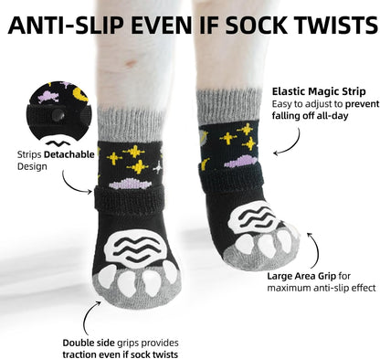 PUPTECK Anti Slip Dog Socks with Double Grippers for Hardwood Floors, Shoes for Hot/Cold Pavement, Boots & Paws Protectors to Prevent Licking, Traction Booties for Senior Small Large Dogs