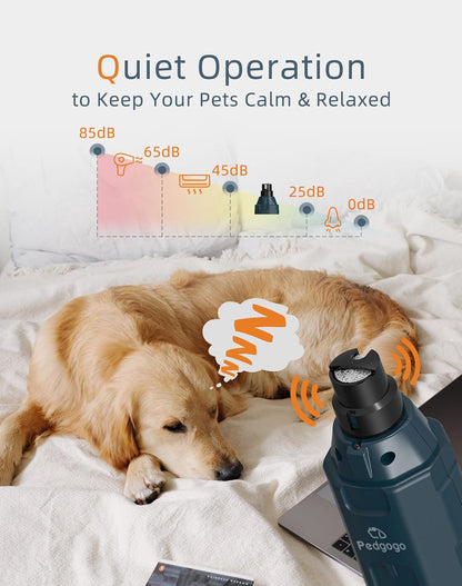 6-Speed Dog Nail Grinder & 3 Grinding Heads Super Quiet 45dB with 2 LED Lights 12000RPM Pet Nail Grinder& 3 Grinding Ports Dog Nail Trimmer for Large Medium Small Dogs with Dust Cap