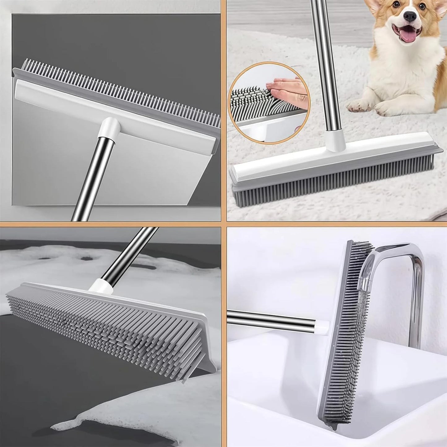 Broomwiz Pet Hair Removal, Broomwiz Carpet Scrubber, Petibo Pet Broom, Multifunctional Rubber Cat and Dog Hair Brooms (1 Pcs)