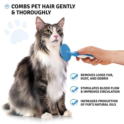 Round Bristle Pet Brush for Dogs and Cats - Soft Dog Brush for Grooming Short or Long Hair - Gentle Tool for Sensitive Skin Removes Dander, Dirt, and Detangles (Purple)