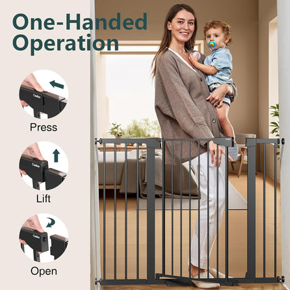 Cumbor 36.6-64" Extra Wide Baby Gate for Stairs, Dog Gates for Doorways, Auto-Close Pet Gate Indoor, Pressure Mounted Walk Through Safety Child Gate for Kids Toddler, Tall Pet Puppy Fence Gate, Brown