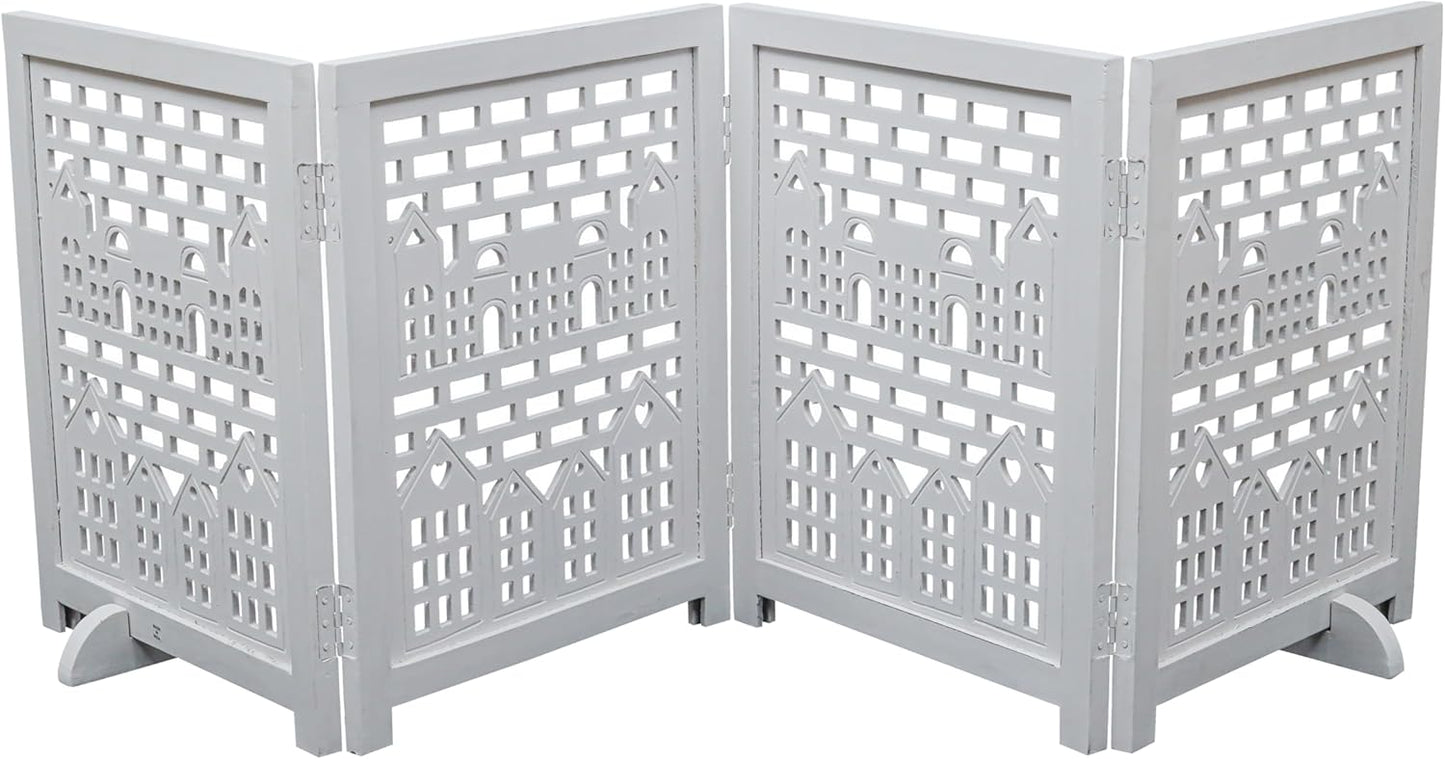 Freestanding Pet Gate for Dogs, Foldable Wooden Dog Gate for House, Indoor Dog Gate for Stair, Doorway, House Design Gates for Dogs Indoor, 72 Inch Wide, (18" x4 Panels 72 inch), Burnt Finish