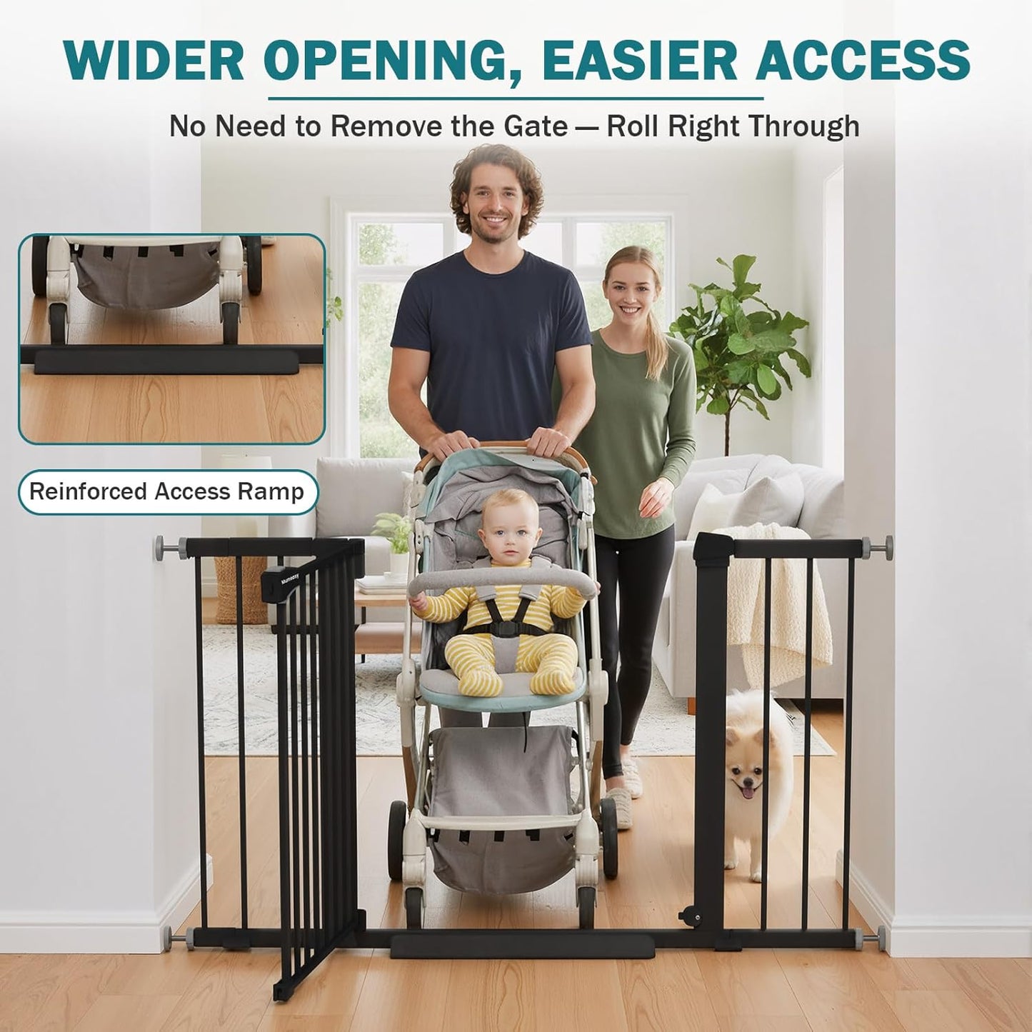 Mumeasy 36" High Extra Tall Dog Gate, 29.6"-40.5" Wide Pressure Mounted Tall Baby Gate for Dog, Auto Close Pet Gate with Door for Stairs,Doorways,House,Black