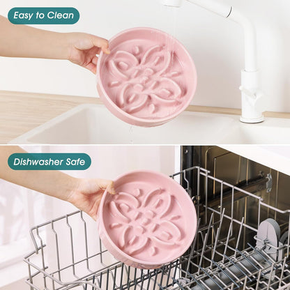 vancasso Ceramic Slow Feeder Dog Bowls, Puzzle Dog Food Bowls with Floral Maze, Anti -Slip Pet Food Dish for Small Breed, 0.6 Cups, Pink