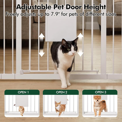 Metal Pet Gate with Cat Door, Adjustable Dog Gate for Doorways & Stairs, Pressure Mounted, Auto-Close, No Tools Needed, 31-46 Inches, Black