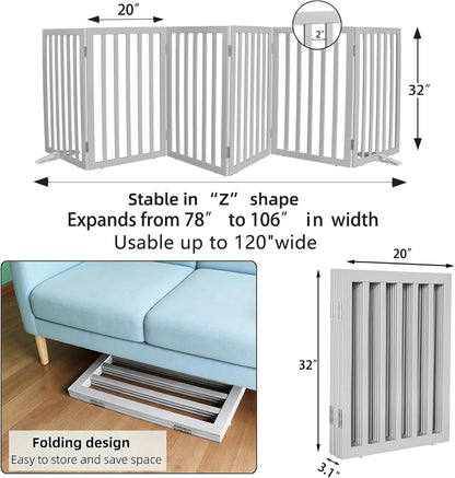 Dog Gate Indoor, Freestanding Dog Fence for The House, Doorways, Hallways,or Stairs,Pet Gate Foldable Wooden,Expandable 24" Height 3 Panels,White