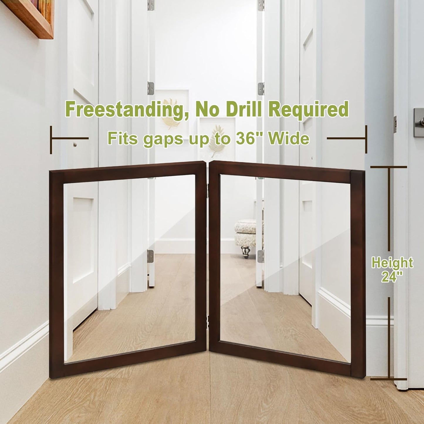 LZRS Clear Dog Gate for Indoor Use - Transparent Pet Fence with Solid Hardwood and Plastic Board, Stylish & Durable freestanding Pet Gate for Doorways, Stairs and Hallways-2 Panel Cherry