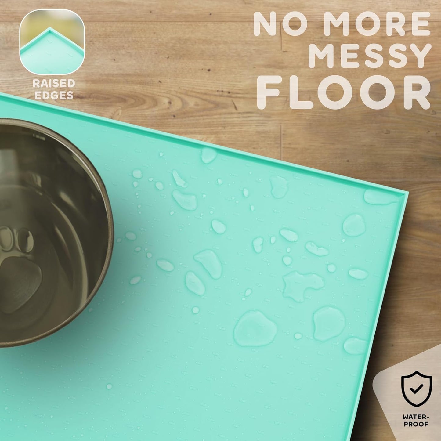Dog Food Mat - Raised Edges Dogs Mat for Food and Water Prevent Spill, Waterproof Cat Food Mats Protect Floors, Easy Clean Dog Bowl Mats for Food and Water, Silicone Pet Feeding Placemats