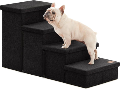 Love's cabin Dog Stairs with Storage 13" H, Foldable Pet Stairs for Small Medium or Large Dogs, Cat Puppy Steps Ramp with Zip up to 150 lbs, Solid Grey, 2 Steps