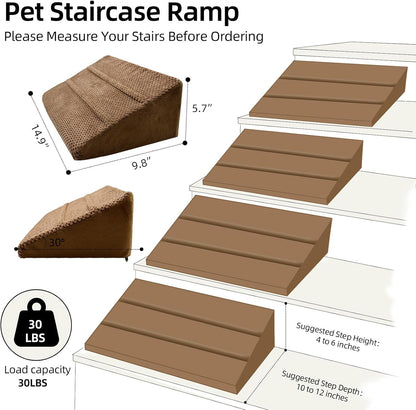 Dog Ramp for Stairs & Dog Ramp for Steps - Non-Slip Independent Foam Stair Pads for Small Dogs & Cats Under 30lbs, Fit Standard Stairs, Washable Cover (Gray, 4-Pack)