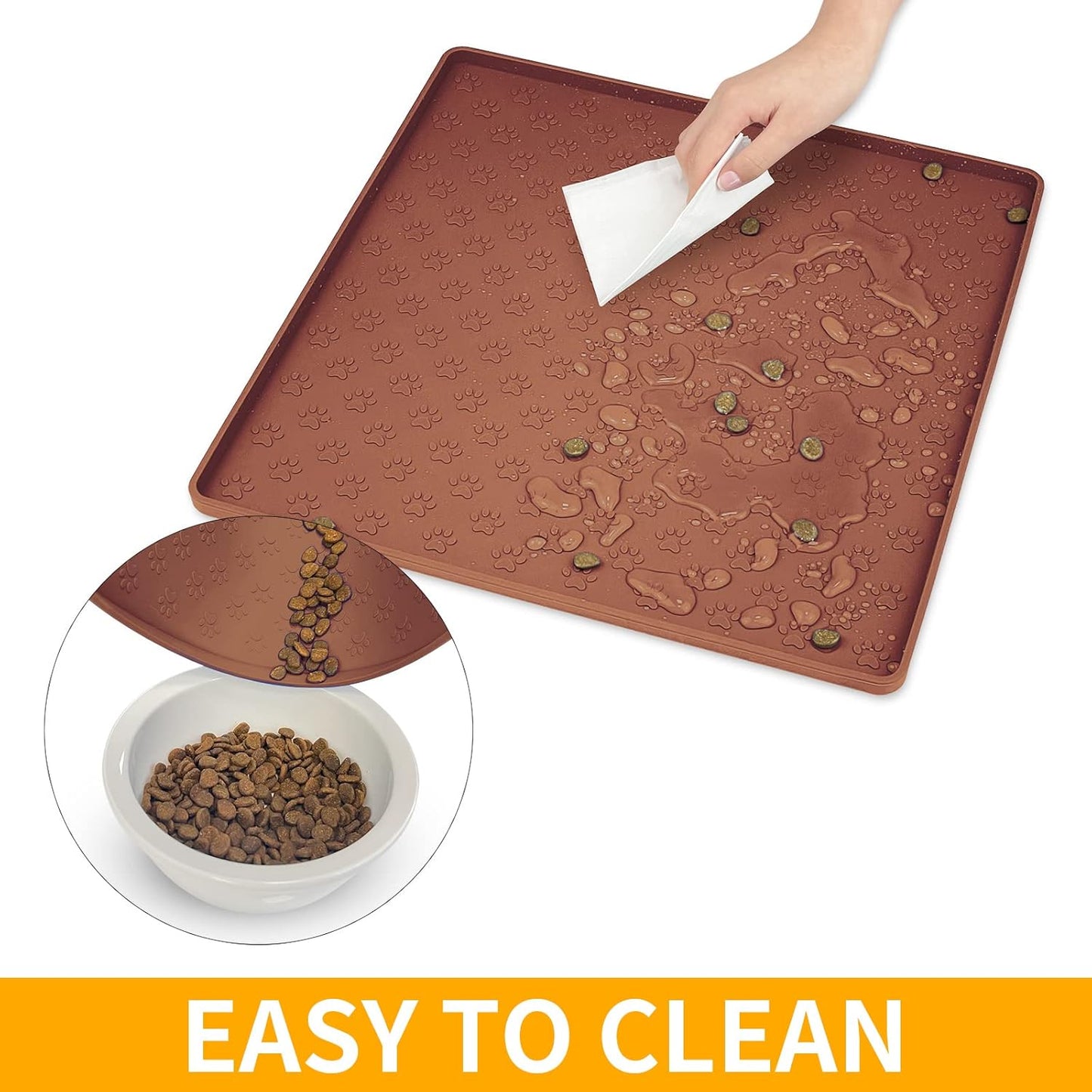 Ptlom Pet Placemat for Dog and Cat, Mat for Prevent Food and Water Overflow, Suitable for Small, Medium and Big Pet, 18" 12", Grey, Silicone