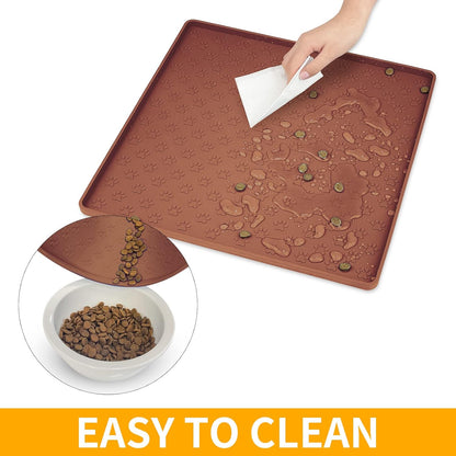 Ptlom Pet Placemat for Dog and Cat, Mat for Prevent Food and Water Overflow, Suitable for Small, Medium and Big Pet, 18" 12", Grey, Silicone
