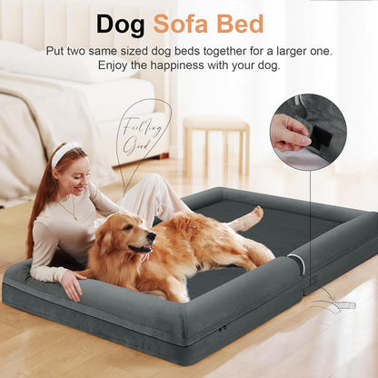 Large Dog Bed Orthopedic Washable: Beds Bolster XL Bed Large Big Dogs Memory Foam Couch Sofa Waterproof with Removable Cover