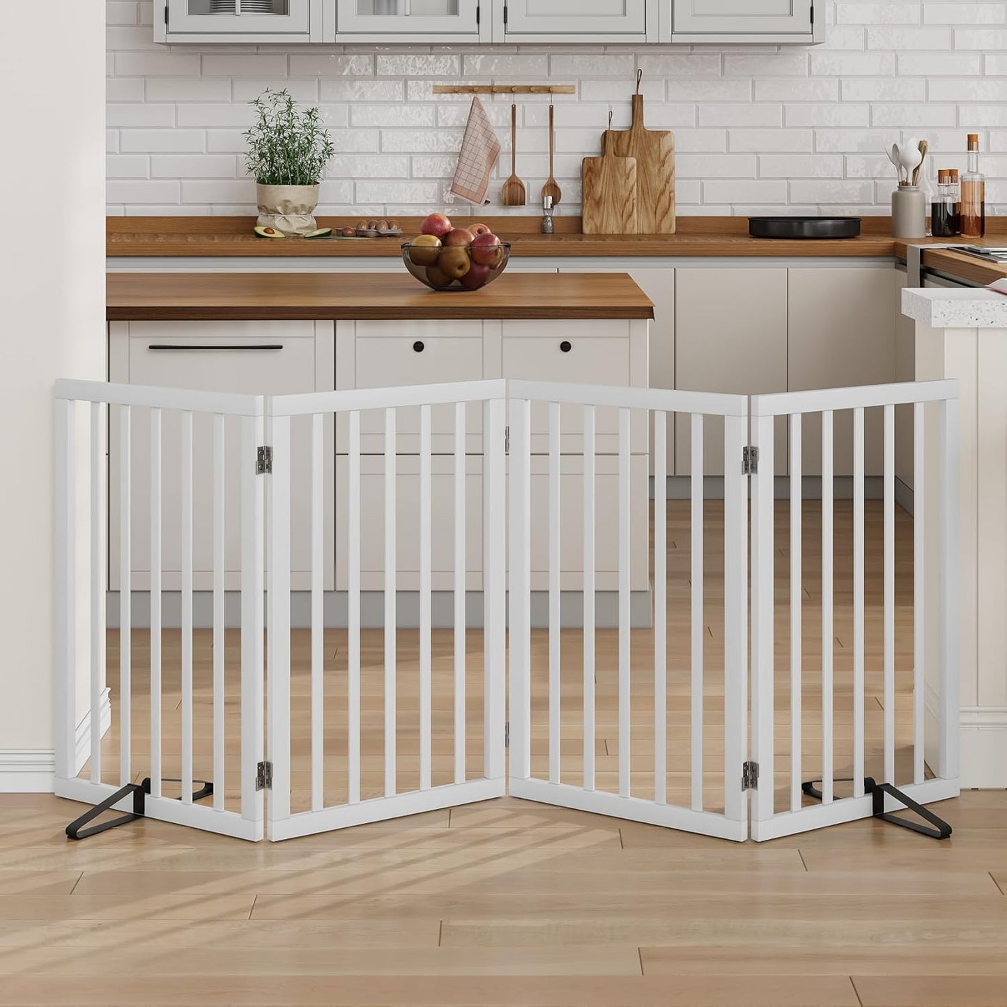 Dog Gate 32" Tall Foldable Dog Gate for Doorways Freestanding Pet Gate for Dogs Indoor (Walnut, 3 Panel)