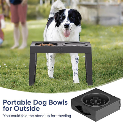XIAZ Elevated Dog Bowls Large Breed Raised Dogs Bowl Stand Large/Medium Sized Dog Slow Feeder Dogs Bowls Food Water Stands 5 Heights Adjustable 9/11/12/14in Pet Feeder Dish Station